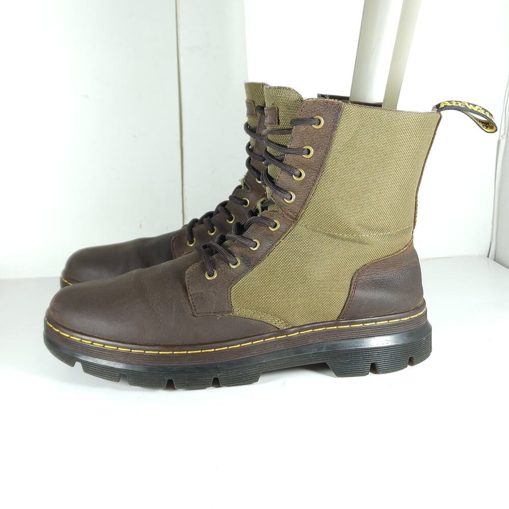 Dr. Martens Combs II Men's US11 Brown Leather Canvas Lace-Up Combat Boots - Picture 2 of 14